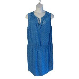 Ralph Lauren 20W 20 Blue White Patterned Sheer Lined Dress